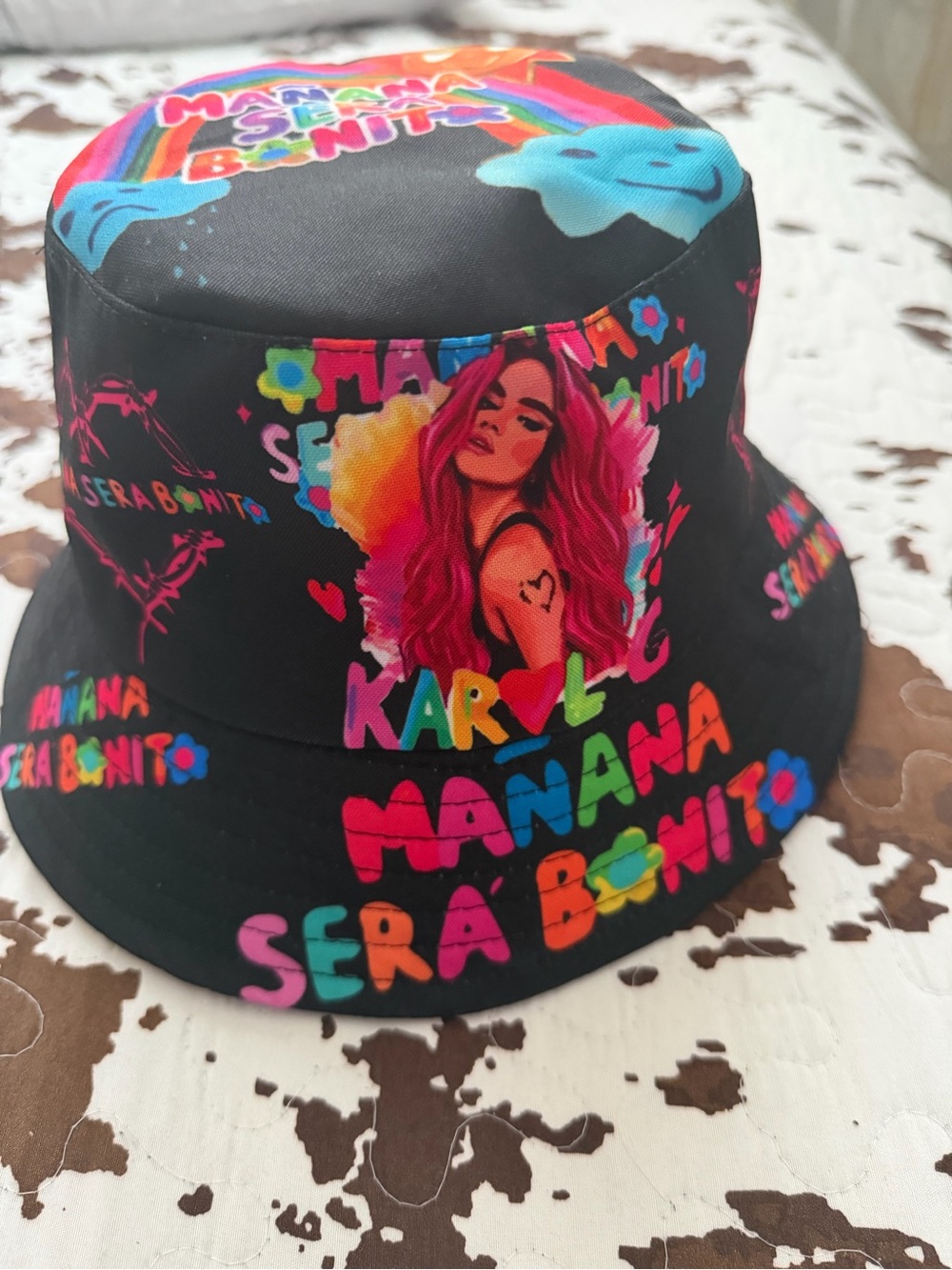Karol G Black Colorful Graphic Bucket Hat - Unbranded